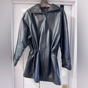 Vintage Black Genuine Leather Clinched Waist Coat Minimalist 80's Soft Leather